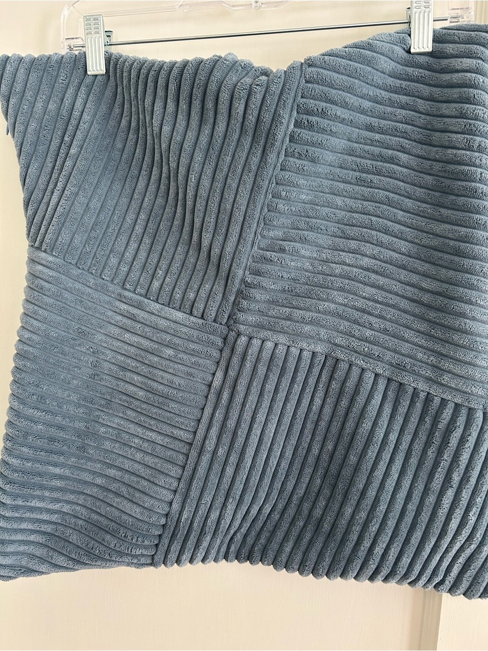 Set of 2 Soft Ribbed Square Throw Pillow Sham Covers Blue Gray Velour Like 17x17